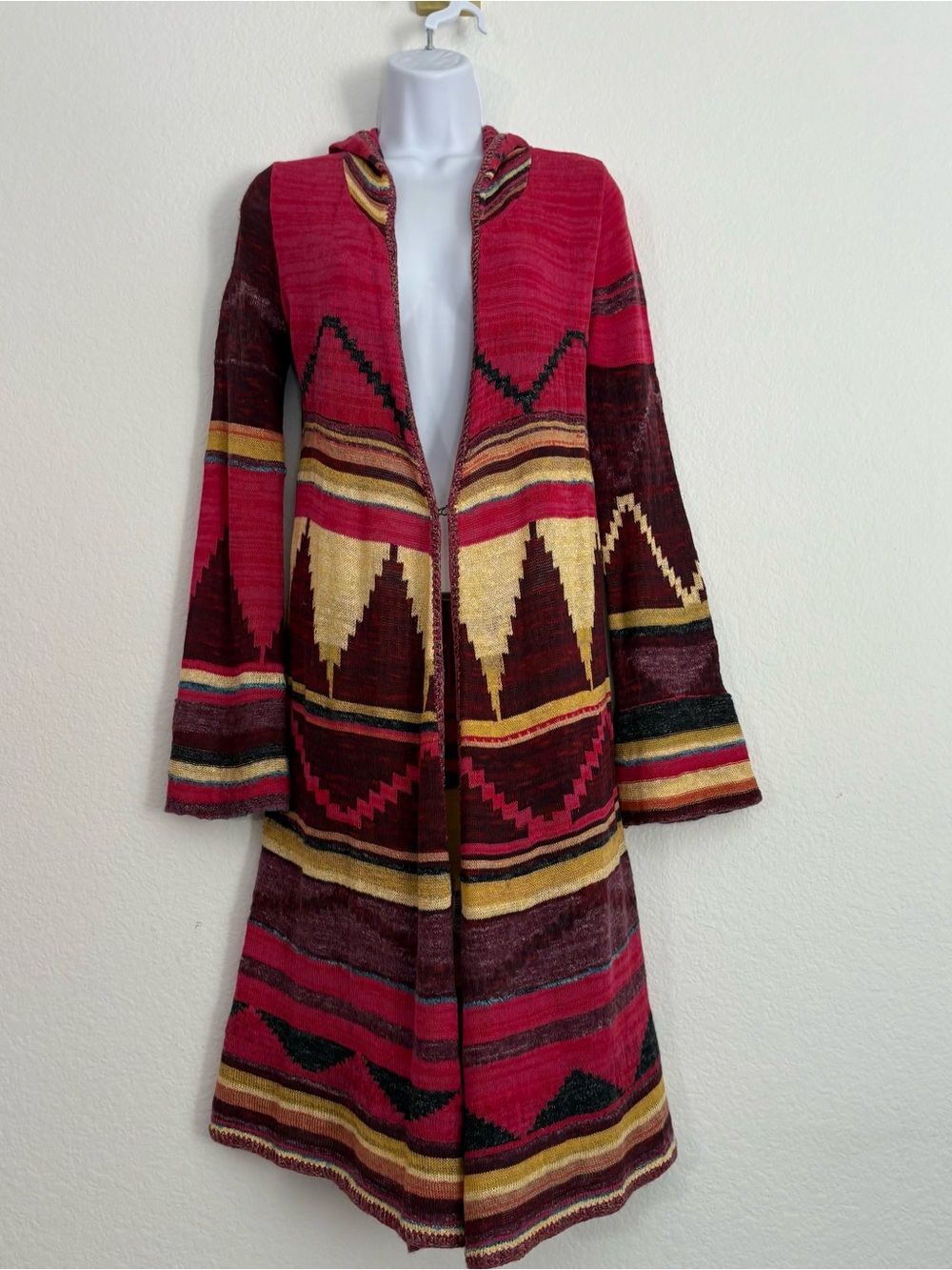 Free People Lima Aztec Hooded Cardigan Duster Sweater Medium Bohemian